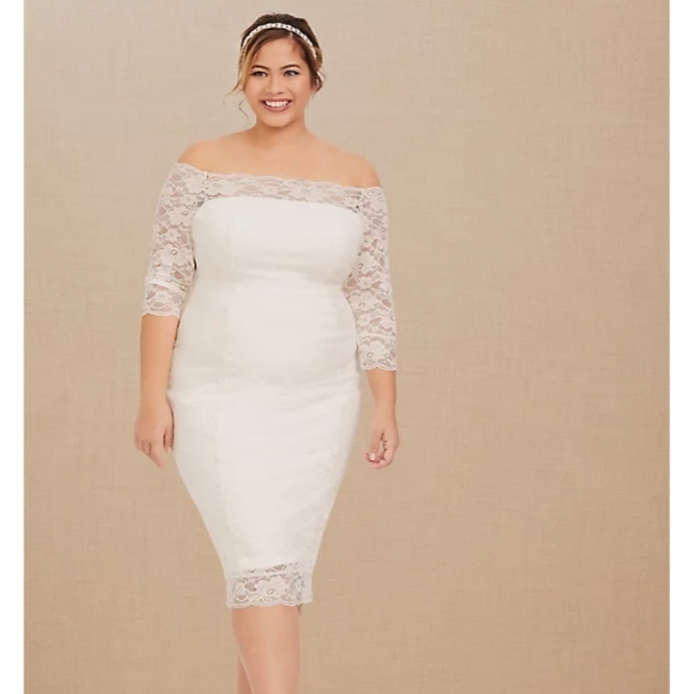 Torrid Off Shoulder Lace Bodycon Wedding Dress